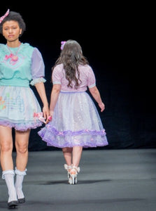 Iridescent lavender hearts swish midi skirt - Lovely Dreamhouse - Made to order