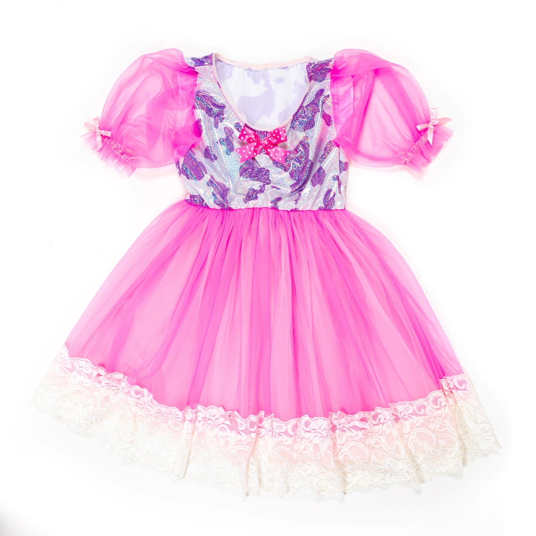 Pink and purple cow dress - Lovely Dreamhouse - Made to order