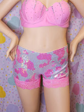 Load image into Gallery viewer, Pink cow print holographic hotpants, sizes XL 4X