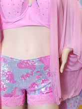 Load image into Gallery viewer, Pink cow print holographic hotpants, sizes XL 4X