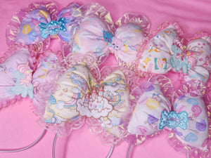 Lavender candy hearts lovecore sweet lolita fairy kei puffy bow headband
