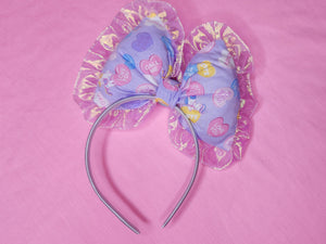 Lavender candy hearts lovecore sweet lolita fairy kei puffy bow headband