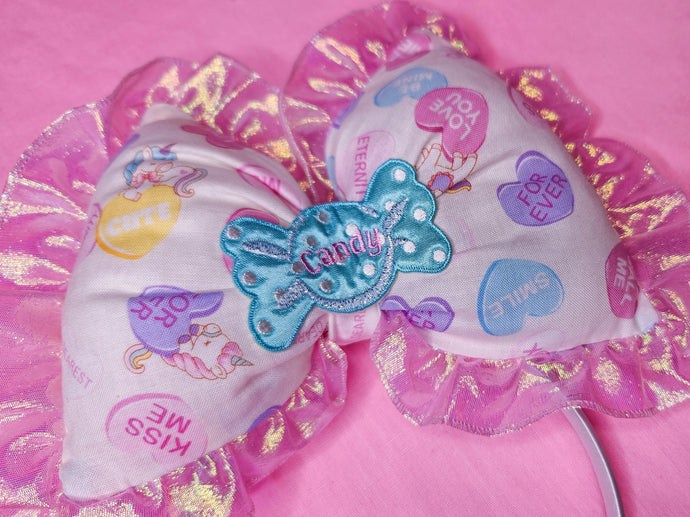 Candy hearts lovecore sweet lolita fairy kei puffy bow headband