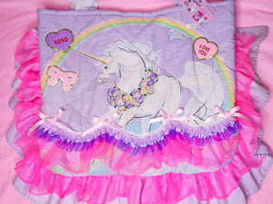 Lavender rainbow unicorn quilted tote bag