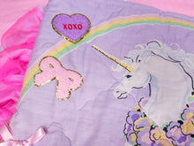 Load image into Gallery viewer, Lavender rainbow unicorn quilted tote bag