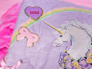 Lavender rainbow unicorn quilted tote bag