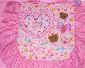 Pink teddy bear lovecore quilted ruffle tote bag
