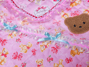 Pink teddy bear lovecore quilted ruffle tote bag