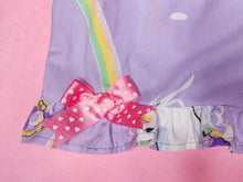 Load image into Gallery viewer, Lavender rainbow unicorn ruffle shorts, plus size 2X fairy spank kei