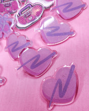 Load image into Gallery viewer, Glitter swoosh heart acrylic pin, Miss Jediflip collab, 90s badge fairy spank kei
