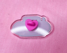 Load image into Gallery viewer, Glitter pink Boombox 90's acrylic pin, Miss Jediflip collab, 90's brooch, fairy spank kei