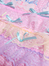 Load image into Gallery viewer, Pink gingham retro animal pastel ruffle iridescent lace quilted tote bag