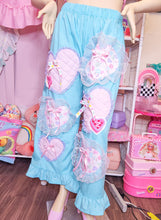 Load image into Gallery viewer, Blue lovecore heart quilted applique ruffle pants, size XL