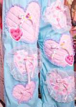 Load image into Gallery viewer, Blue lovecore heart quilted applique ruffle pants, size XL