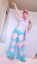 Load image into Gallery viewer, Blue lovecore heart quilted applique ruffle pants, size XL