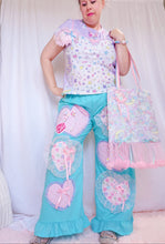 Load image into Gallery viewer, Blue lovecore heart quilted applique ruffle pants, size XL
