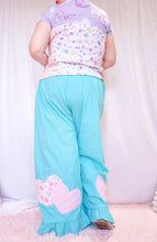 Load image into Gallery viewer, Blue lovecore heart quilted applique ruffle pants, size XL