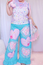 Load image into Gallery viewer, Blue lovecore heart quilted applique ruffle pants, size XL