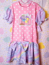 Load image into Gallery viewer, Pink polka dot pastel rainbow t-shirt dress, size S/M