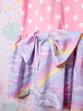Load image into Gallery viewer, Pink polka dot pastel rainbow t-shirt dress, size S/M