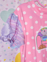 Load image into Gallery viewer, Pink polka dot pastel rainbow t-shirt dress, size S/M