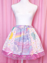 Load image into Gallery viewer, Pastel heart rainbow upcycled fairy spank kei paneled skirt, 80's size Medium