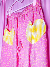 Load image into Gallery viewer, Pink pants with yellow pop tarts with yellow gingham check pockets on a pink background