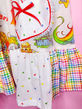 Load image into Gallery viewer, Rainbow Brite jumper skirt, 80's fairy spank kei heart gingham size Small