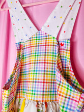 Load image into Gallery viewer, Rainbow Brite jumper skirt, 80's fairy spank kei heart gingham size Small