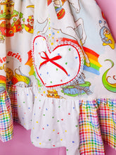 Load image into Gallery viewer, Rainbow Brite jumper skirt, 80's fairy spank kei heart gingham size Small
