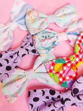 Load image into Gallery viewer, Lavender/black moon phase hair bow, kawaii Halloween pastel goth