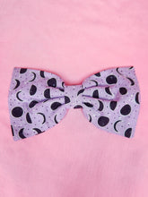 Load image into Gallery viewer, Lavender/black moon phase hair bow, kawaii Halloween pastel goth