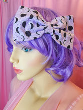 Load image into Gallery viewer, Lavender/black moon phase hair bow, kawaii Halloween pastel goth