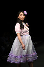 Load image into Gallery viewer, SALE Iridescent lavender hearts swish midi skirt - Lovely Dreamhouse sample size L