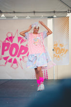 Load image into Gallery viewer, Pink polka dot pastel rainbow t-shirt dress, size S/M