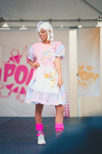 Load image into Gallery viewer, Pink polka dot pastel rainbow t-shirt dress, size S/M