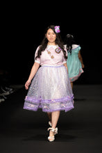 Load image into Gallery viewer, SALE Iridescent lavender hearts swish midi skirt - Lovely Dreamhouse sample size L