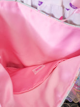 Load image into Gallery viewer, Valentine teddy bear treats ruffle tote bag, iridescent pink lace lovecore