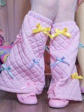 Load image into Gallery viewer, Quilted pink gingham legwarmers, fairy spank kei, pastel ribbon bow