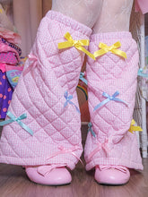 Load image into Gallery viewer, Quilted pink gingham legwarmers, fairy spank kei, pastel ribbon bow