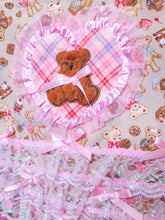 Load image into Gallery viewer, Valentine teddy bear treats ruffle tote bag, iridescent pink lace lovecore