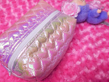 Load image into Gallery viewer, Iridescent heart quilted cosmetic bag, lovecore valentine's day zipper pouch