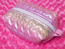 Load image into Gallery viewer, Iridescent heart quilted cosmetic bag, lovecore valentine's day zipper pouch