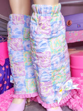 Load image into Gallery viewer, Retro 90's pastel patchwork quilted leg warmers, fairy spank kei teddy bear