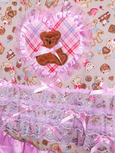 Load image into Gallery viewer, Valentine teddy bear treats ruffle tote bag, iridescent pink lace lovecore