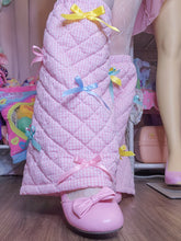 Load image into Gallery viewer, Quilted pink gingham legwarmers, fairy spank kei, pastel ribbon bow