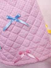 Load image into Gallery viewer, Quilted pink gingham legwarmers, fairy spank kei, pastel ribbon bow