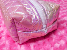 Load image into Gallery viewer, Iridescent heart quilted cosmetic bag, lovecore valentine's day zipper pouch