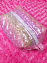 Load image into Gallery viewer, Iridescent heart quilted cosmetic bag, lovecore valentine's day zipper pouch