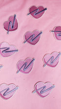 Load image into Gallery viewer, embroidered pink heart patches with purple swoosh